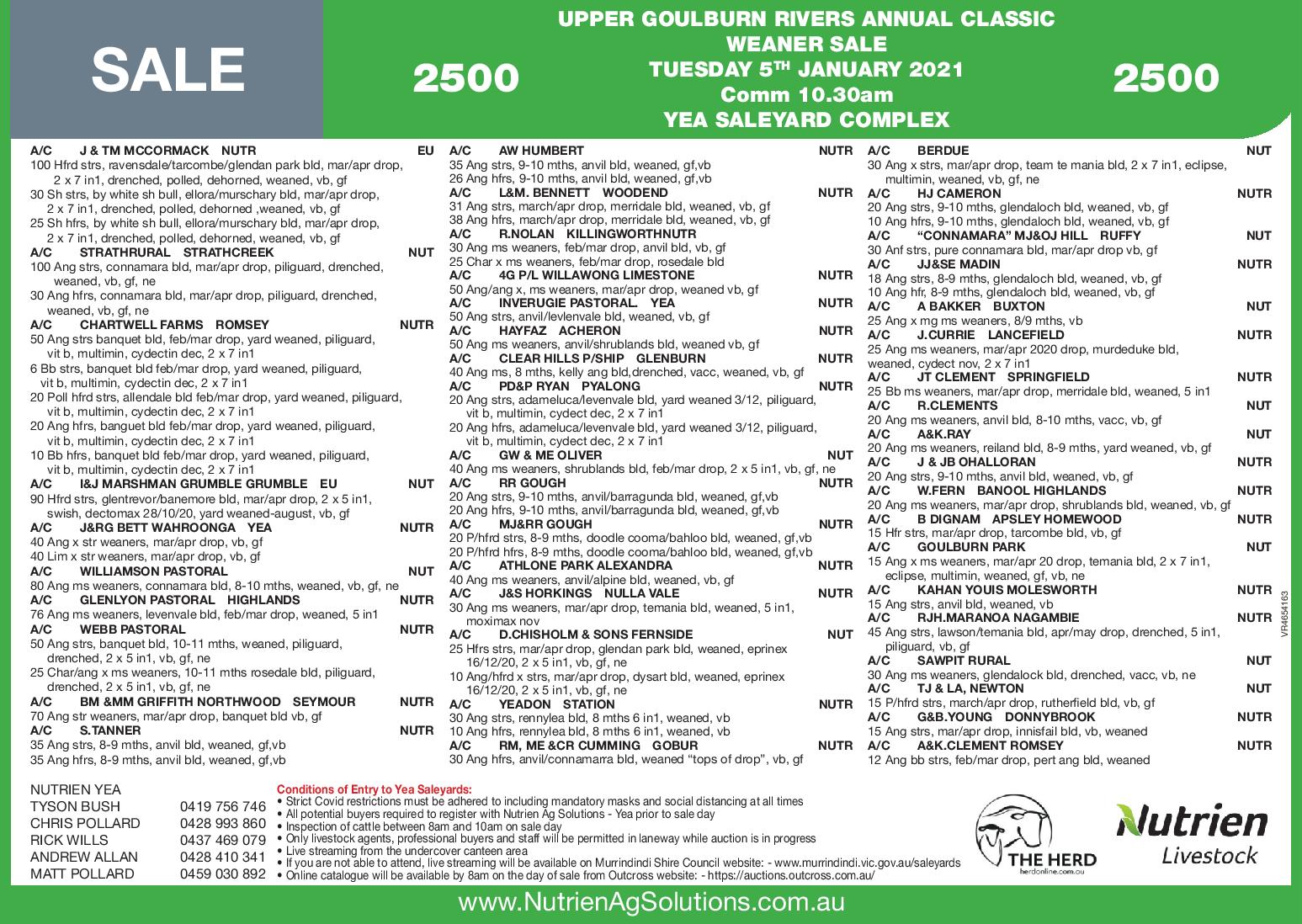 UPPER GOULBURN RIVERS ANNUAL CLASSIC WEANER SALE 2500