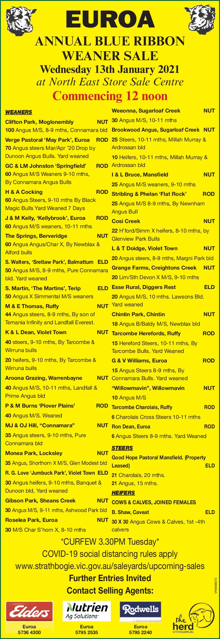 EUROA ANNUAL BLUE RIBBON WEANER SALE